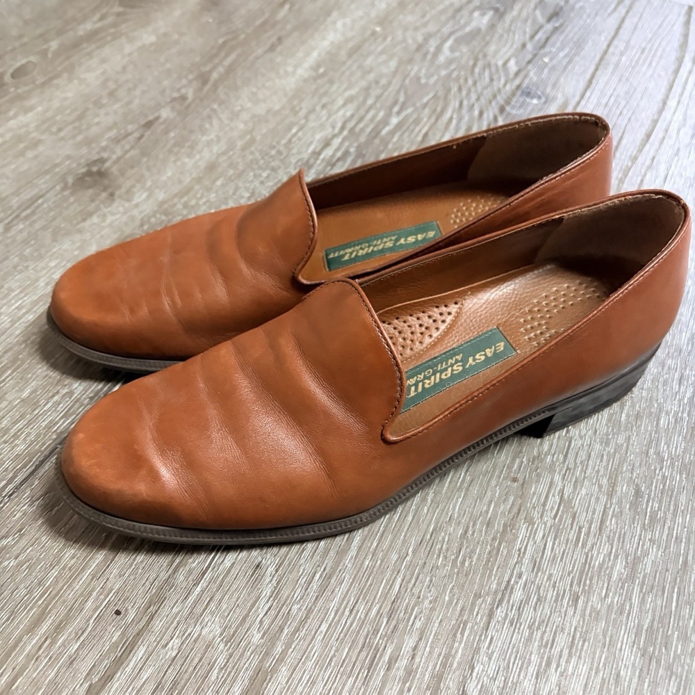 Vintage East Spirit Brown Leather Loafer Slip On Shoes Women's Size 8.5A 1" Heel